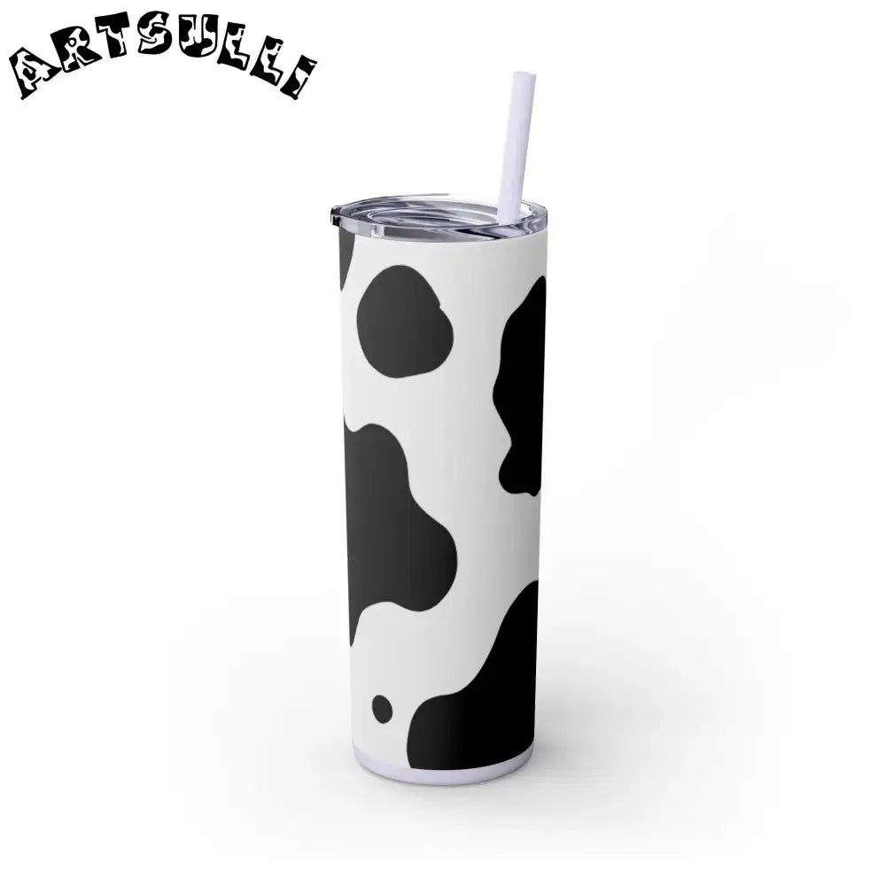 JAKKOUTTHEBXX White cow print skinny tumbler with clear lid
