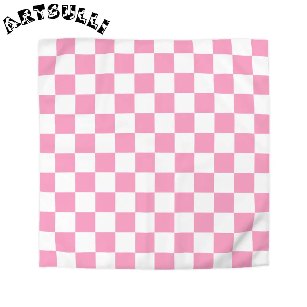 JAKKOUTTHEBXX Checkerboard Hot Pink and White Microfiber Duvet Cover