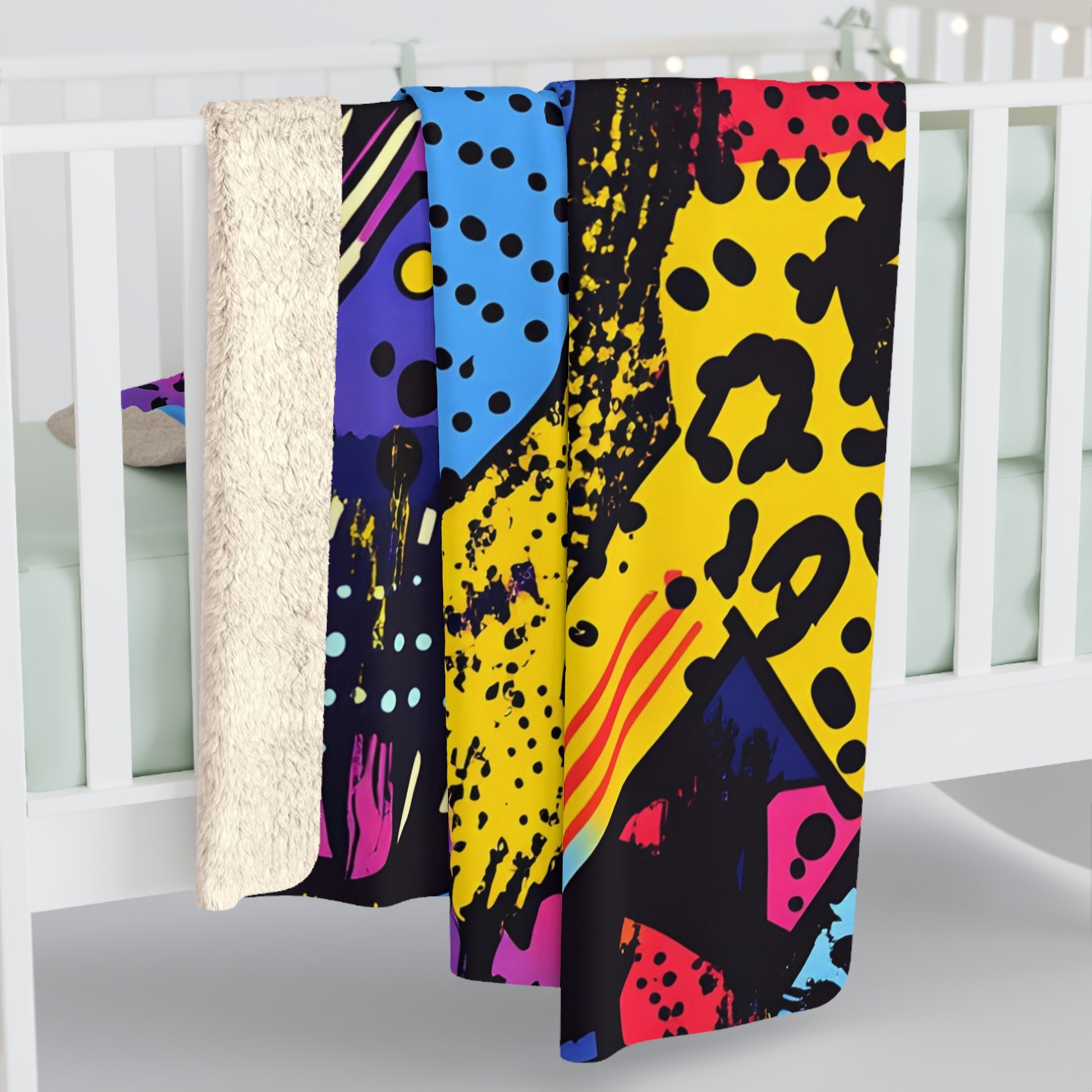 Retro Riot 80s Graffiti Stars Sherpa Fleece Blanket, Artsulli - Art is Long, Life is Short, Home Decor, , , , , , , 