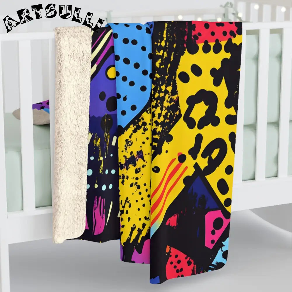 JAKKOUTTHEBXX Retro Riot 80s Graffiti Stars Sherpa Fleece Blanket