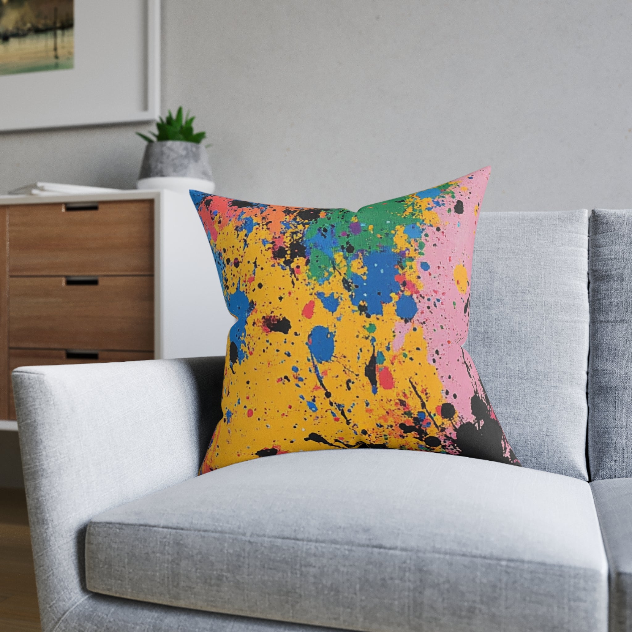 The Colors Of Paint Splatter Square Pillow - Pink Back, Artsulli - Art is Long, Life is Short, Home Decor, , , , , , , 