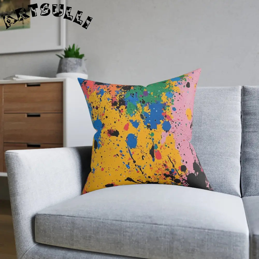 JAKKOUTTHEBXX The Colors Of Paint Splatter Square Pillow - Pink Back