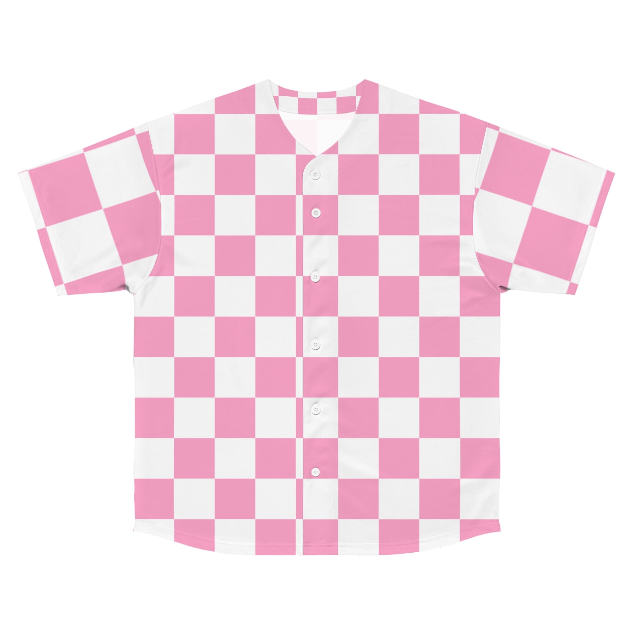 Checkerboard Hot Pink and White Men's Baseball Jersey (AOP), Artsulli - Art is Long, Life is Short, All Over Prints, Size, S, Color, Seam thread color automatically matched to design, , , 88319643863591992088