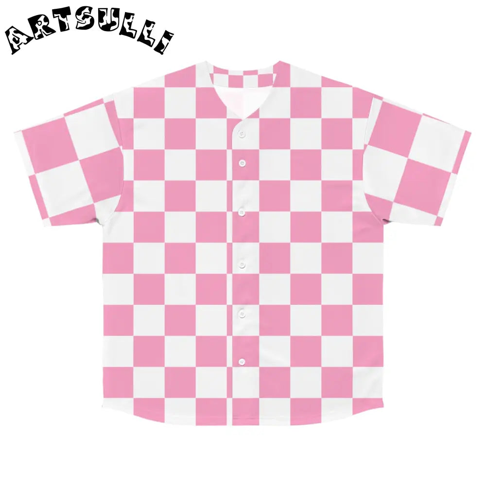 JAKKOUTTHEBXX Checkerboard Hot Pink and White Men’s Baseball Jersey
