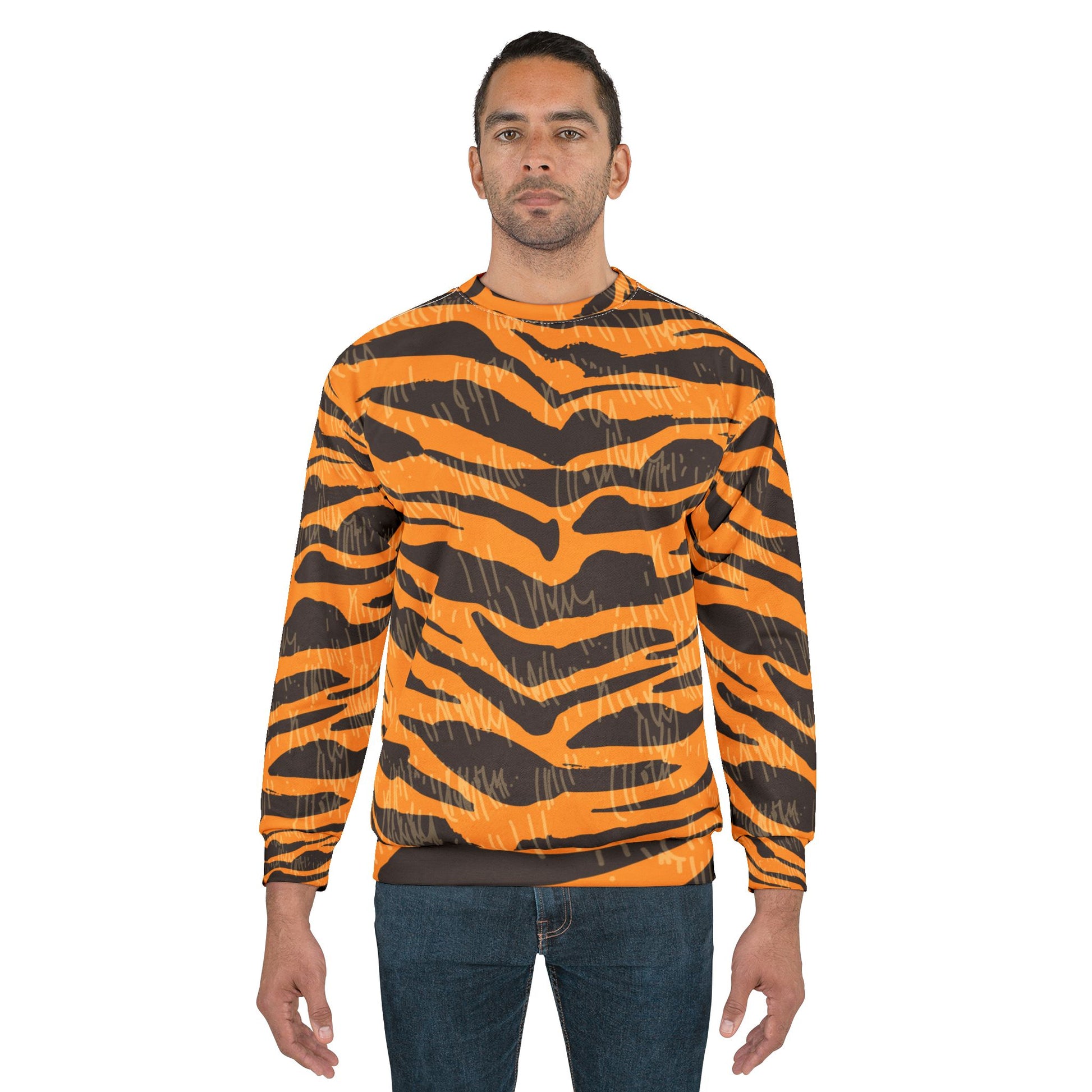 Tiger Scratches Orange & Black Unisex Sweatshirt (AOP), Artsulli - Art is Long, Life is Short, All Over Prints, , , , , , , 