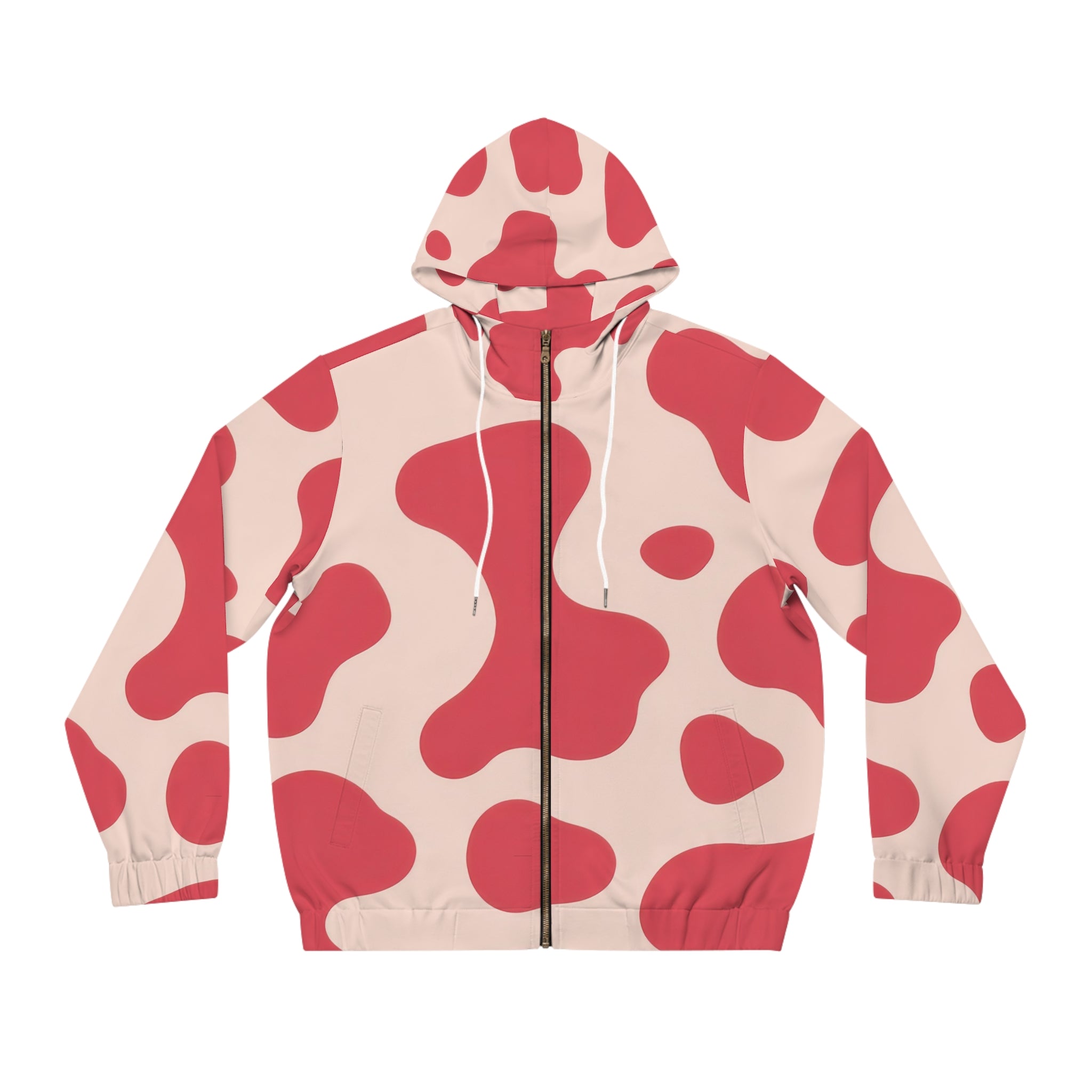 Red Jungle Cow Men's Full-Zip Hoodie (AOP), Artsulli - Art is Long, Life is Short, All Over Prints, Size, S, Color, White, , , 23229295506993637958