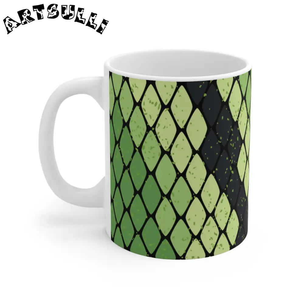 JAKKOUTTHEBXX Snake Skin Green and Black Mug 11oz JAKKOUTTHEBXX