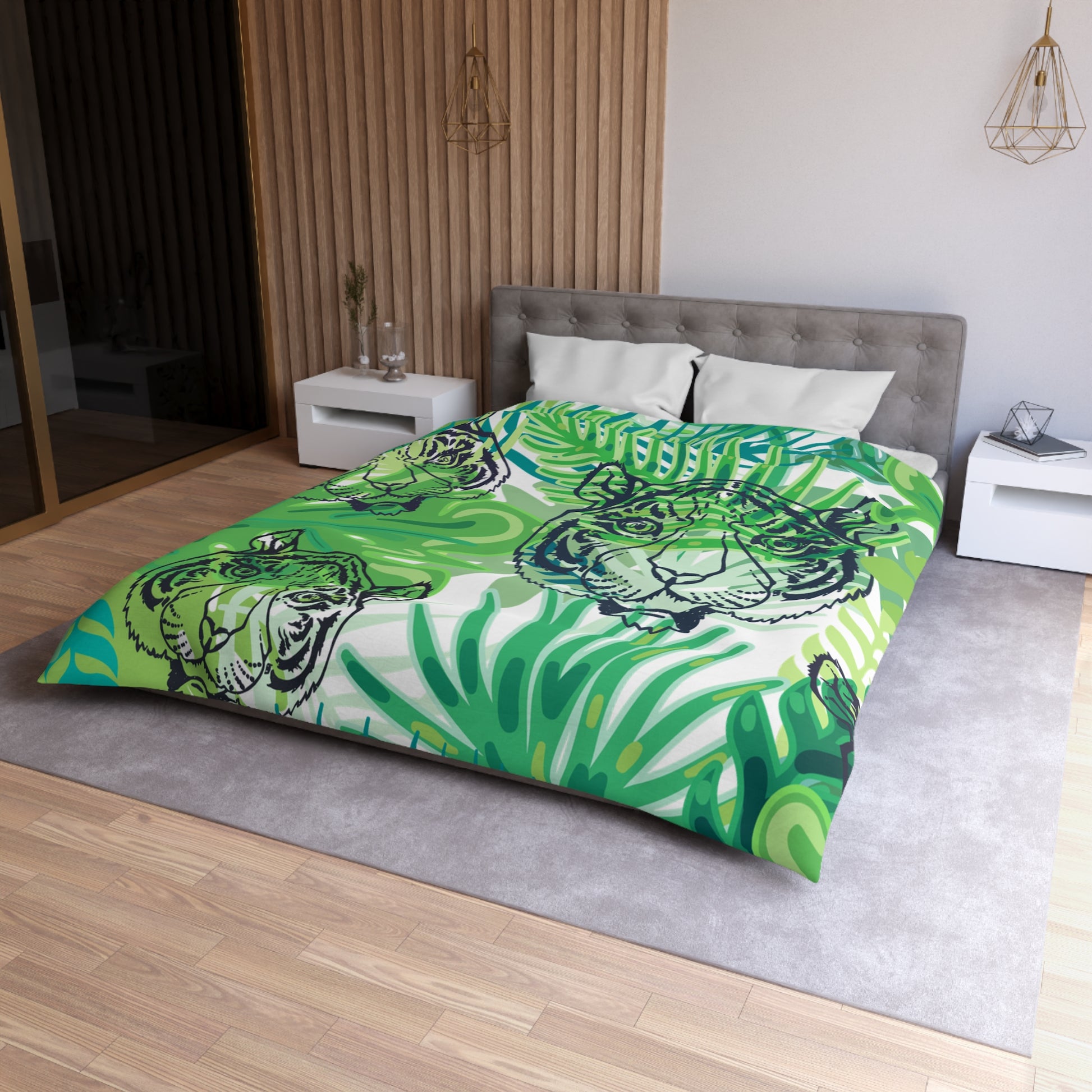 Tropical Jungle Tigers Green Microfiber Duvet Cover, Artsulli - Art is Long, Life is Short, Home Decor, , , , , , , 