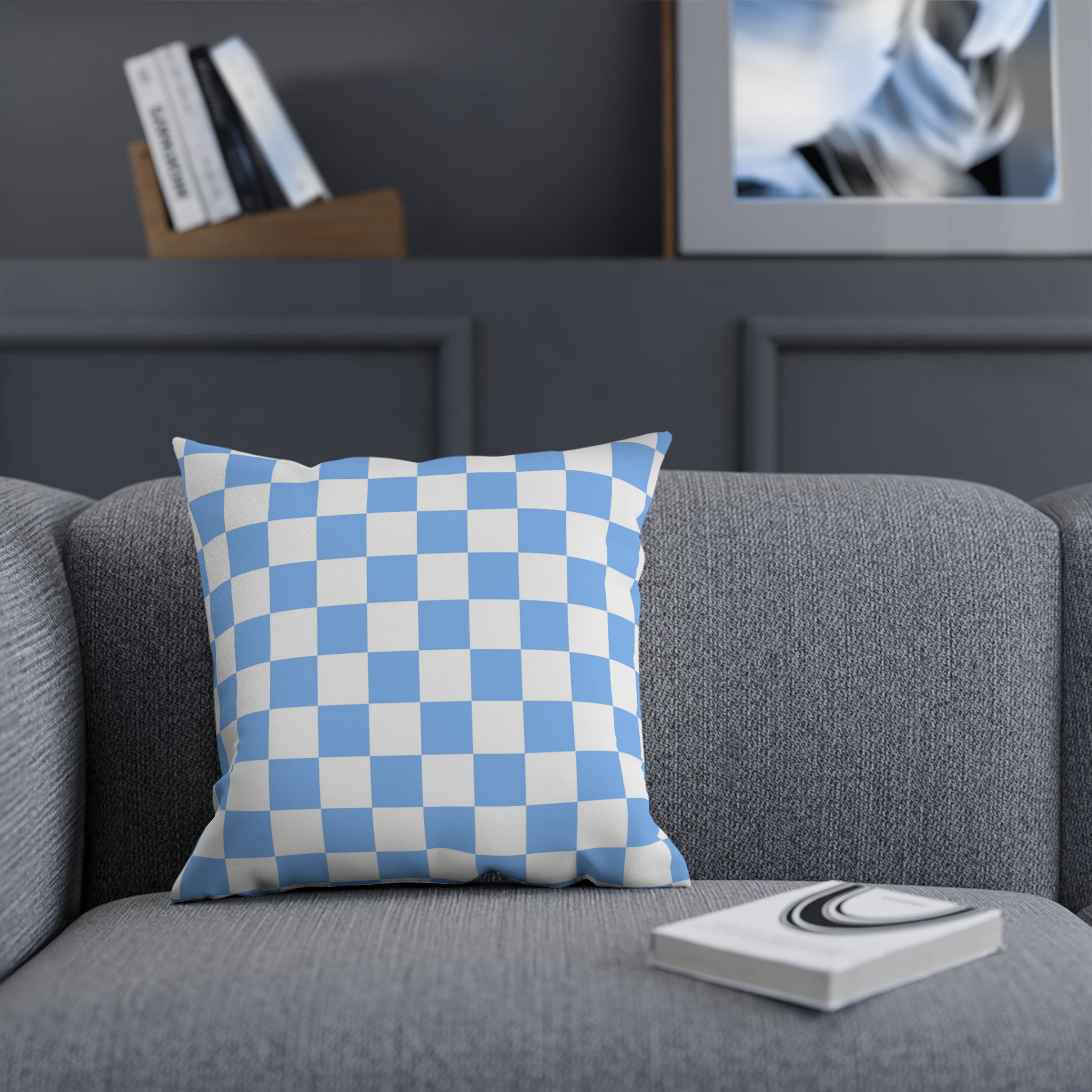 Checkerboard White and Light Blue Cushion, Artsulli - Art is Long, Life is Short, Home Decor, , , , , , , 