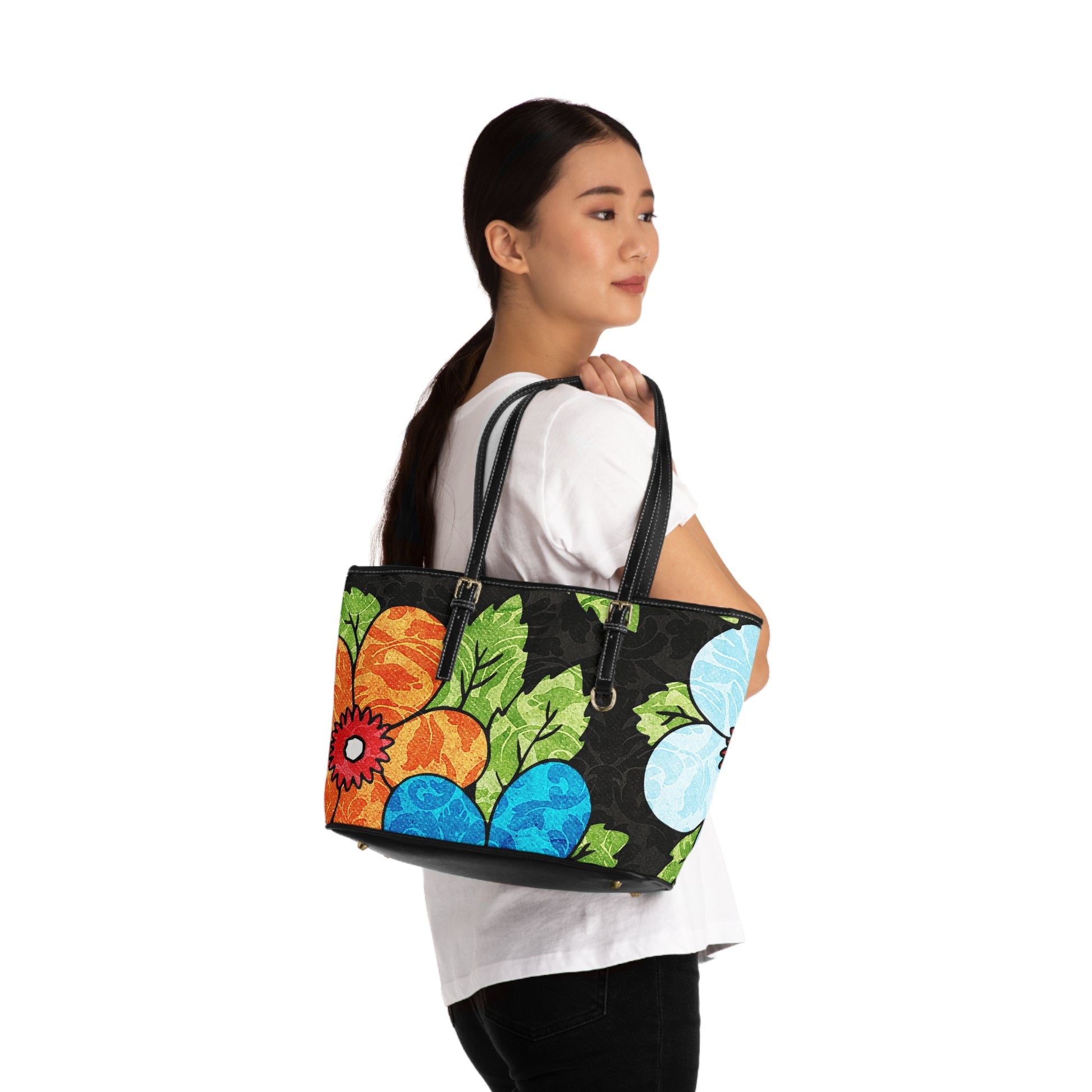 Groovy Black Floral Kl PU Leather Shoulder Bag, Artsulli - Art is Long, Life is Short, Bags, , , , , , , 