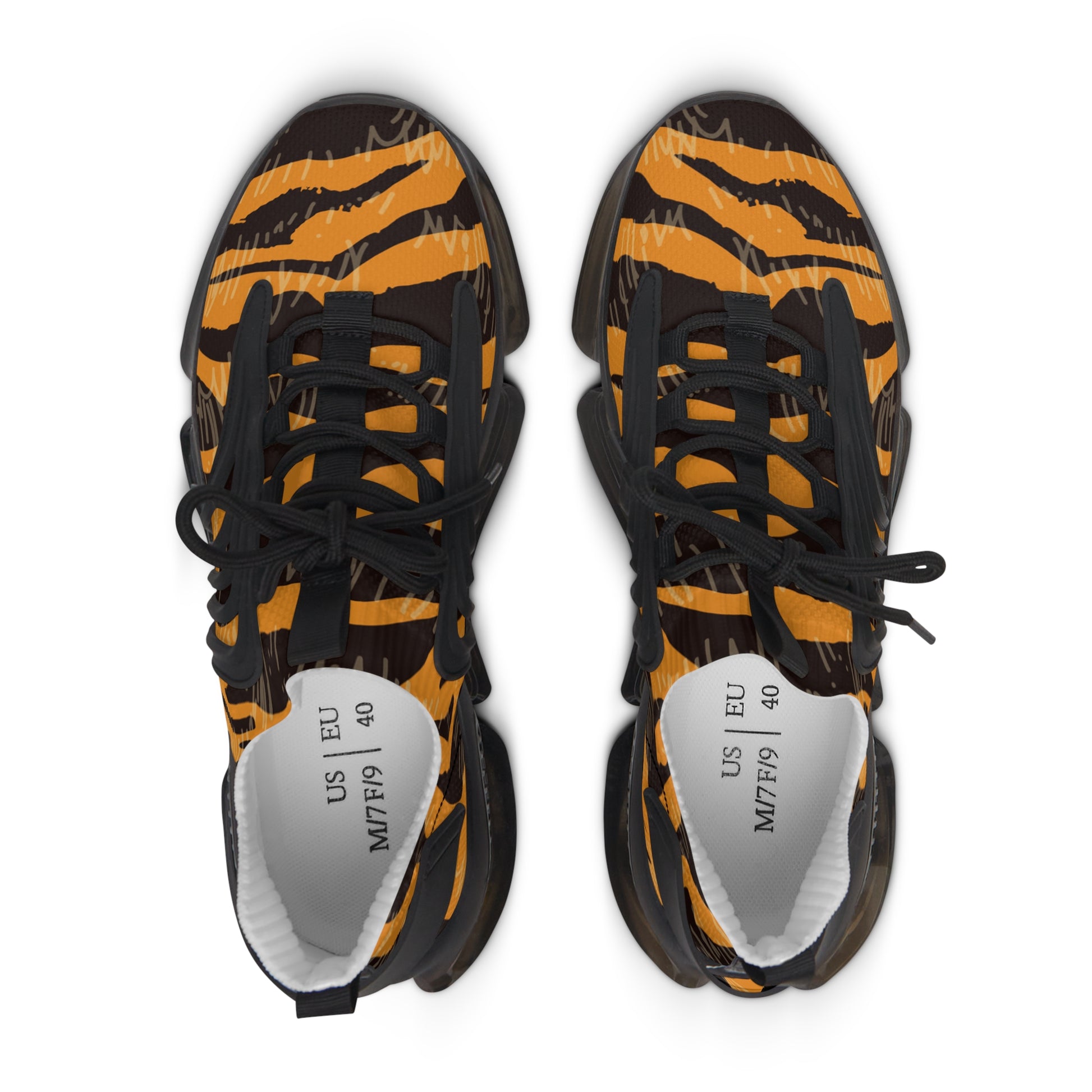 Tiger Scratches Orange and Black Women's Mesh Sneakers, Artsulli - Art is Long, Life is Short, Shoes, , , , , , , 