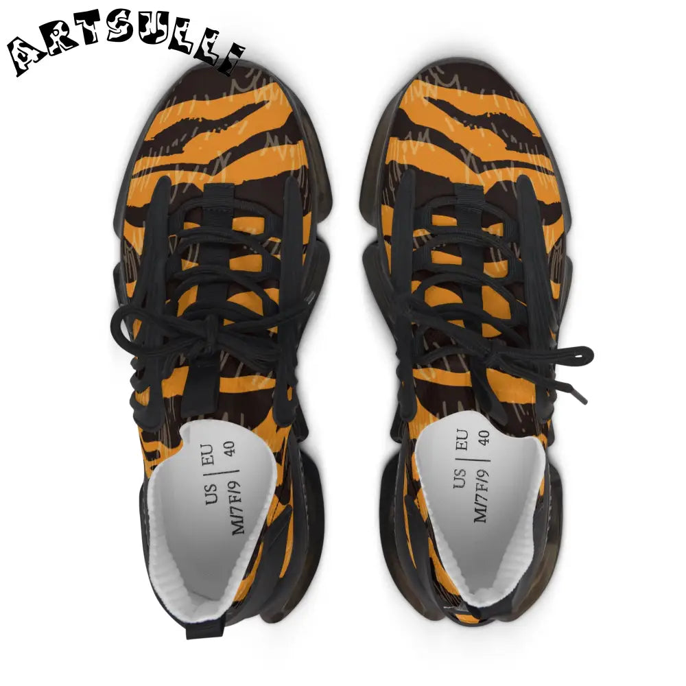 JAKKOUTTHEBXX Tiger Scratches Orange and Black Women’s Mesh Sneakers