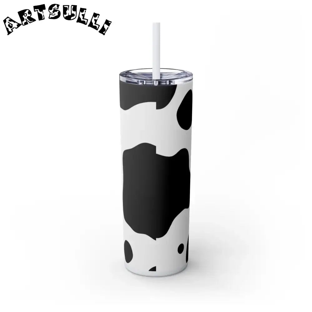 JAKKOUTTHEBXX White cow print skinny tumbler with clear lid