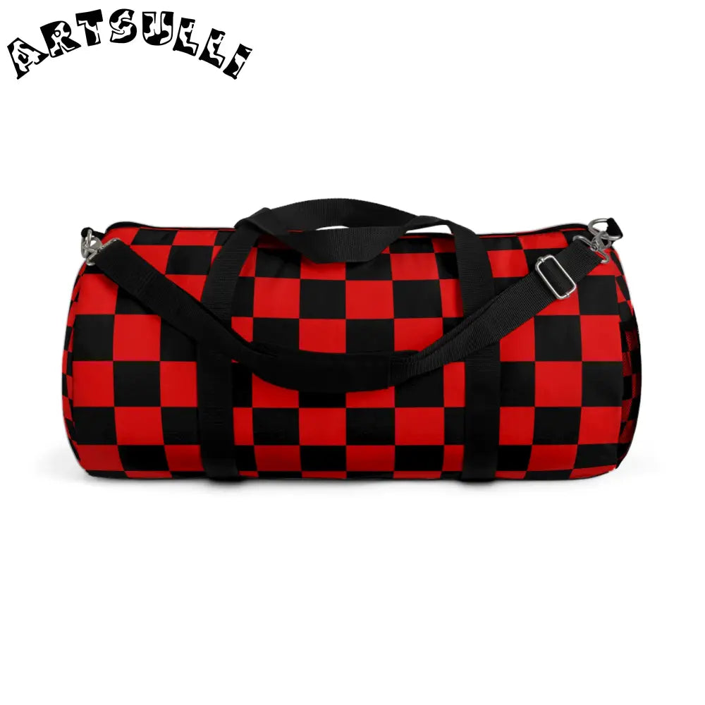 JAKKOUTTHEBXX Checkerboard Red and Black Duffel Bag JAKKOUTTHEBXX