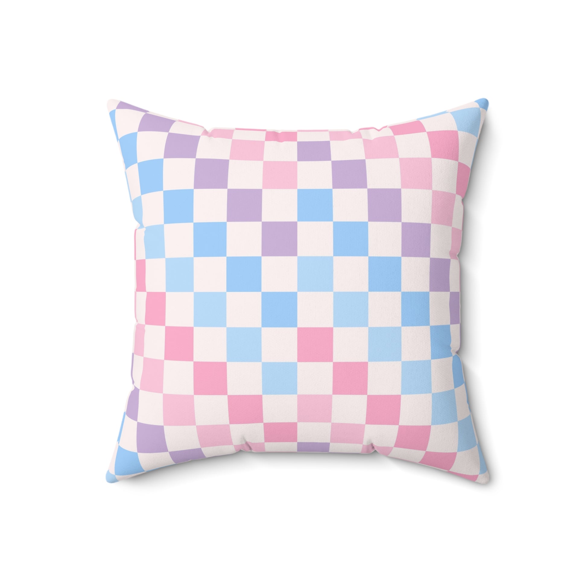 Checkerboard Pink and Blue Spun Polyester Square Pillow, Artsulli - Art is Long, Life is Short, Home Decor, , , , , , , 