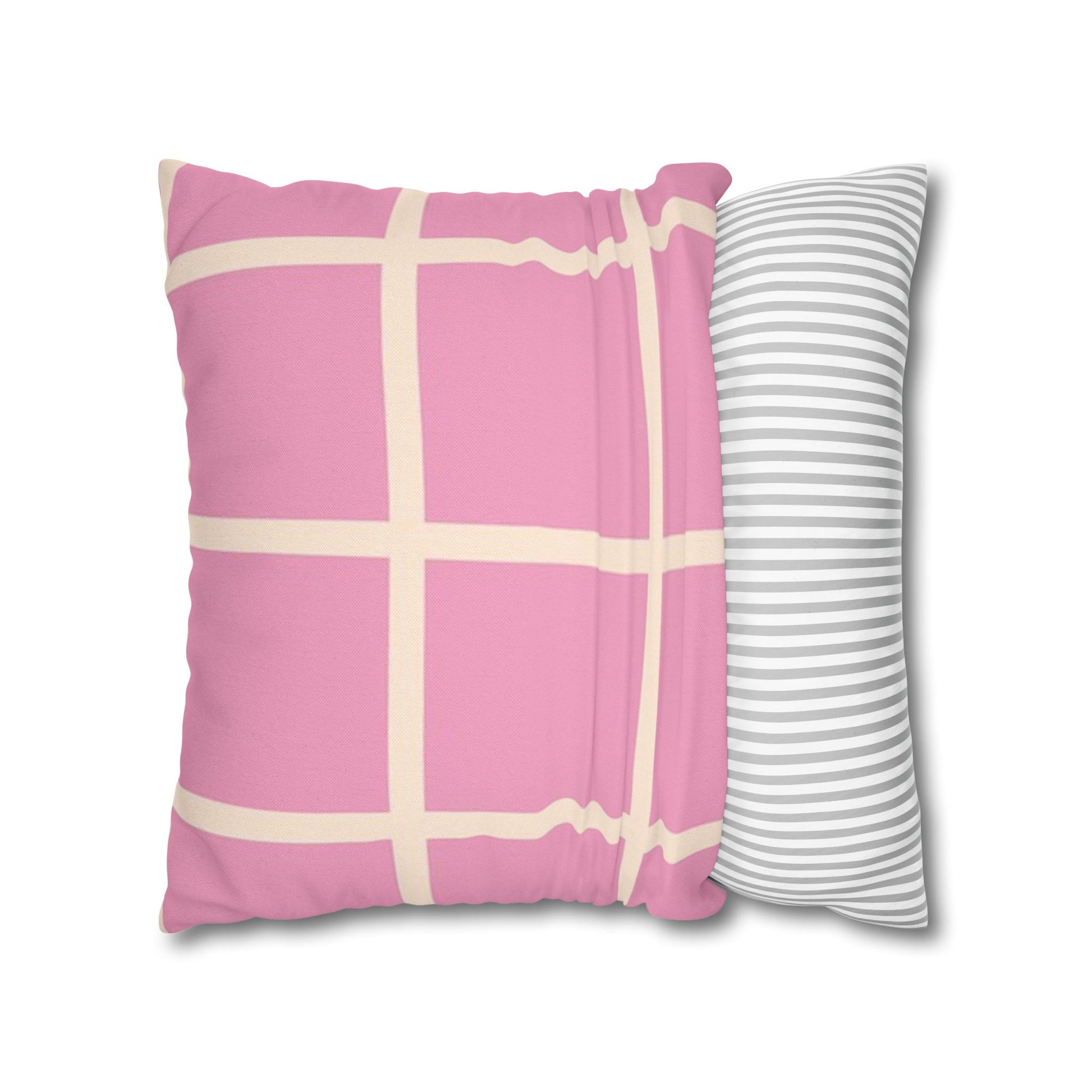 Pink Grid Cloth Sim Spun Polyester Square Pillowcase, Artsulli - Art is Long, Life is Short, Home Decor, , , , , , , 