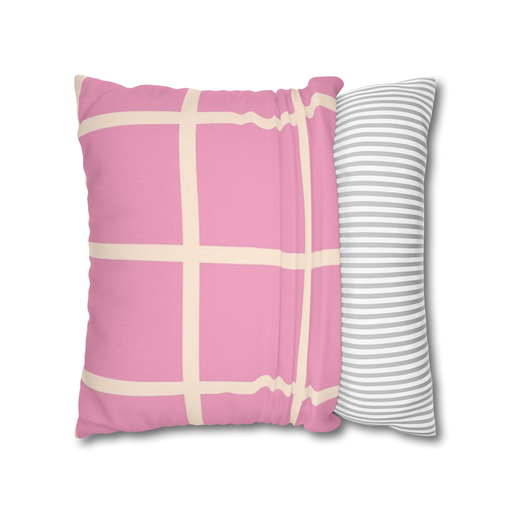 Pink Grid Cloth Sim Spun Polyester Square Pillowcase, Artsulli - Art is Long, Life is Short, Home Decor, , , , , , , 