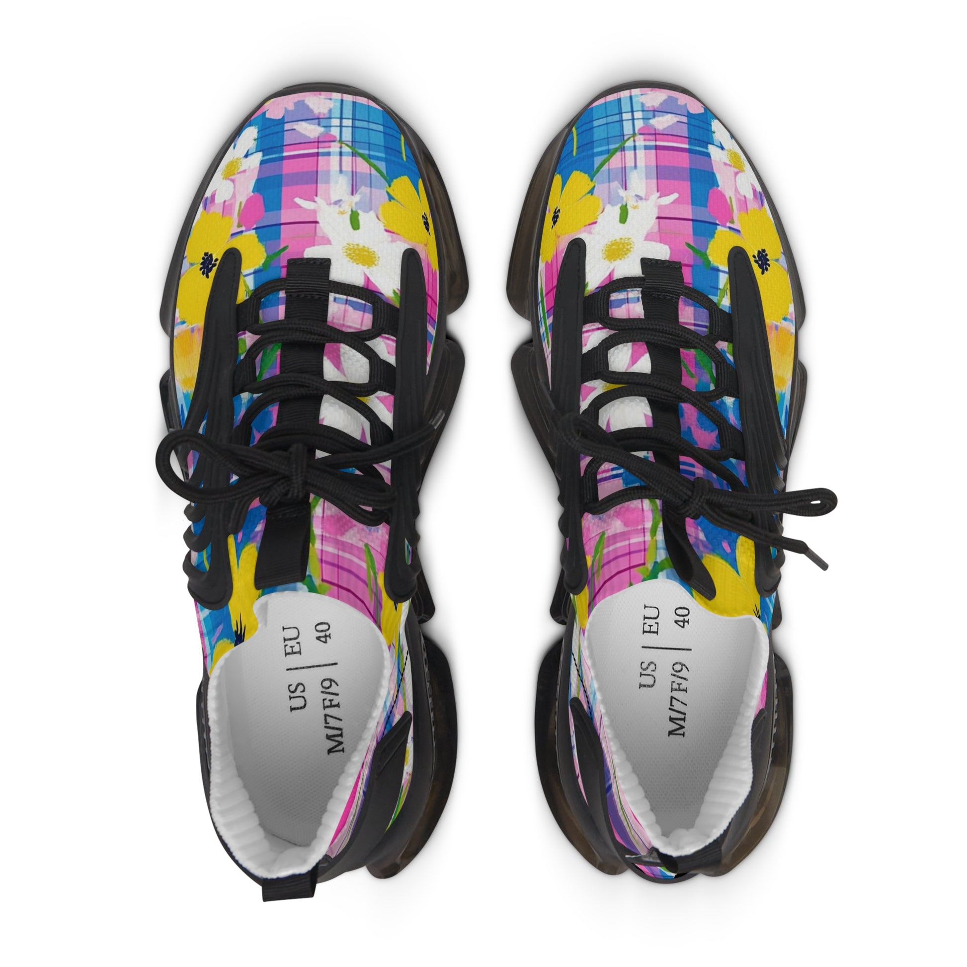 Plaid Garden Pink and Purple Women's Mesh Sneakers, Artsulli - Art is Long, Life is Short, Shoes, , , , , , , 