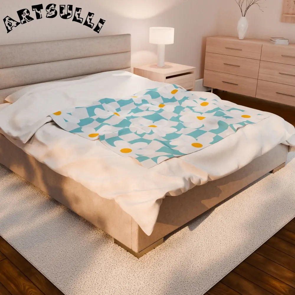 JAKKOUTTHEBXX Trippy Check Garden Velveteen Plush Blanket
