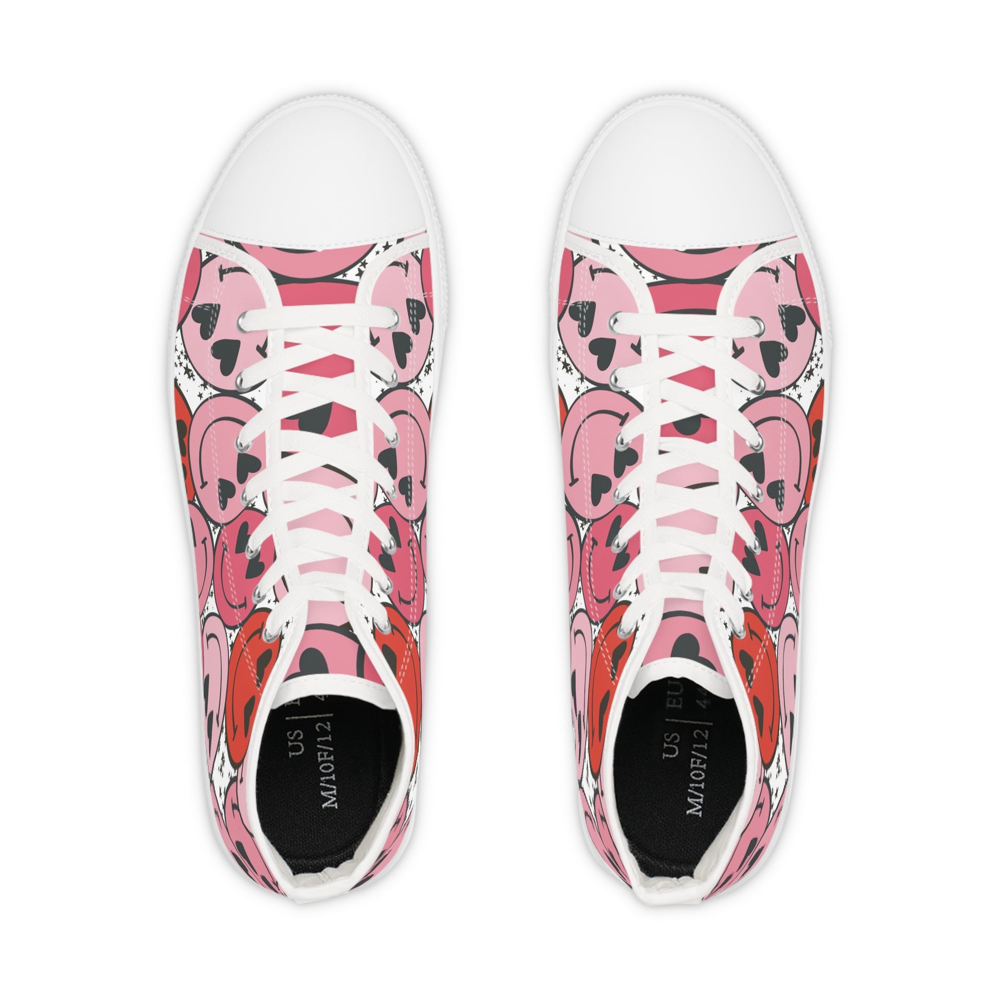 Smiley Face x Heart Eyes Pink and Red Men's High Top Sneakers, Artsulli - Art is Long, Life is Short, Shoes, , , , , , , 