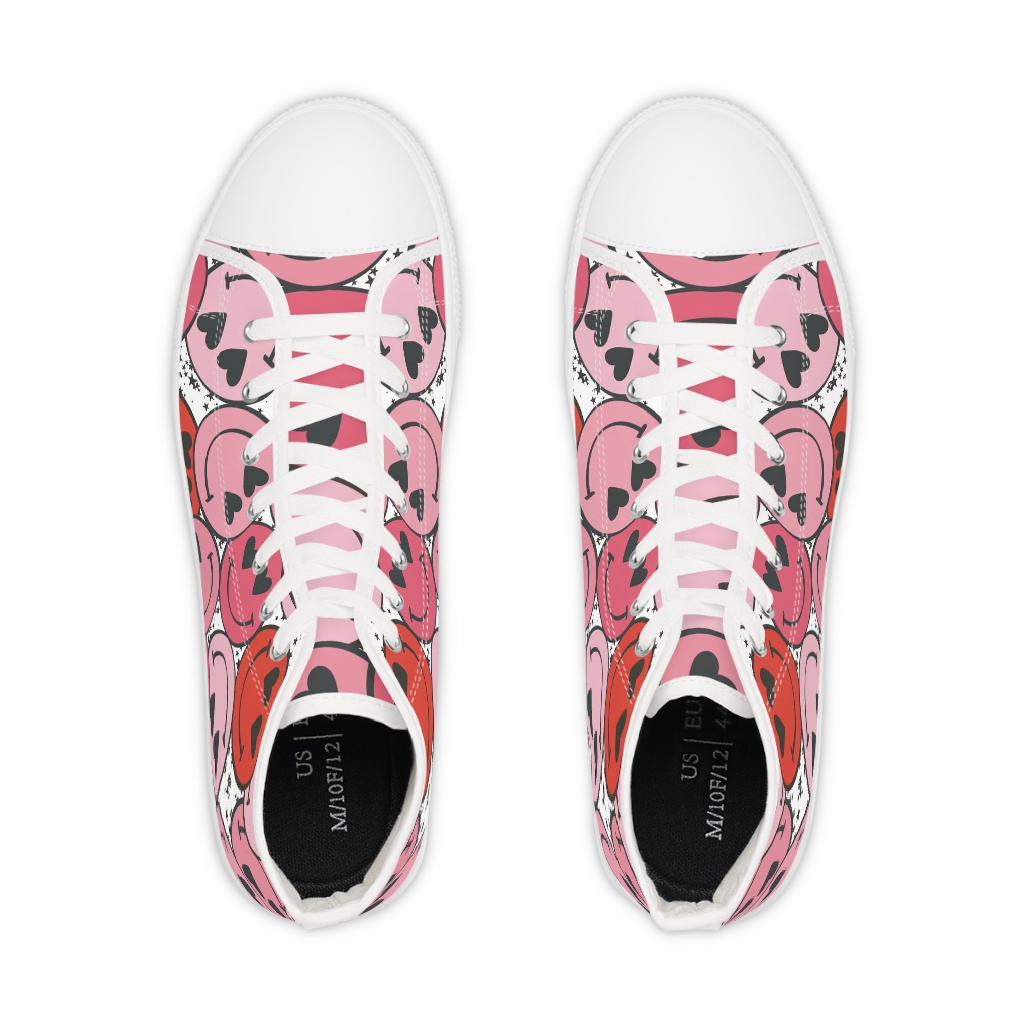 Smiley Face x Heart Eyes Pink and Red Men's High Top Sneakers, Artsulli - Art is Long, Life is Short, Shoes, , , , , , , 