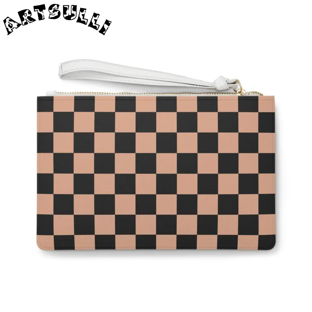 JAKKOUTTHEBXX Checkerboard Soft Orange and Black Clutch Bag