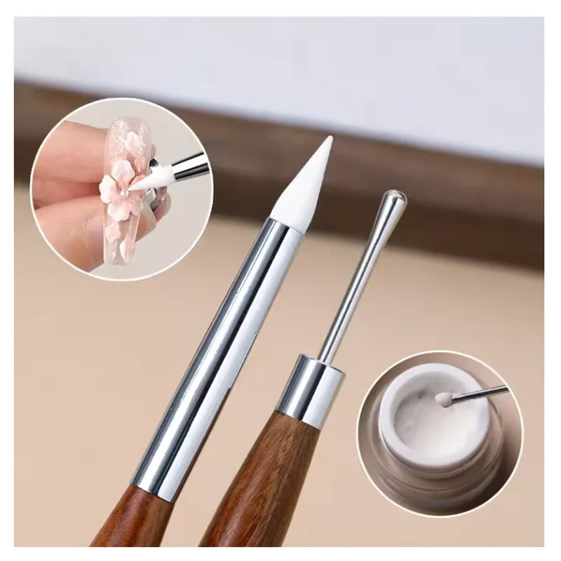 Double-ended Silicone Press Pen Flower Painting Brush Nail Supplies Carving Glitter Powder Sticker Manicure Tips Nail Art Tool