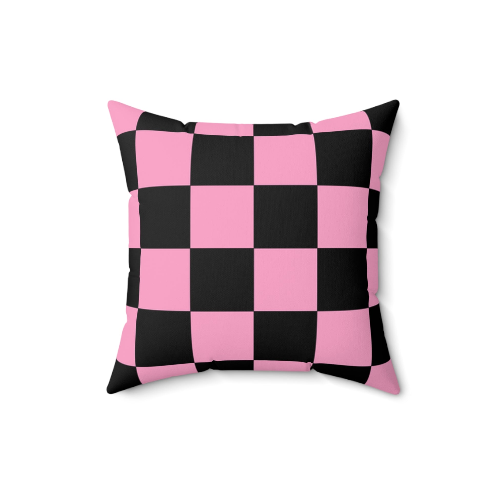 Checkerboard Black and Pink Spun Polyester Square Pillow, Artsulli - Art is Long, Life is Short, Home Decor, Size, 16" × 16", , , , , 32110017369352579596