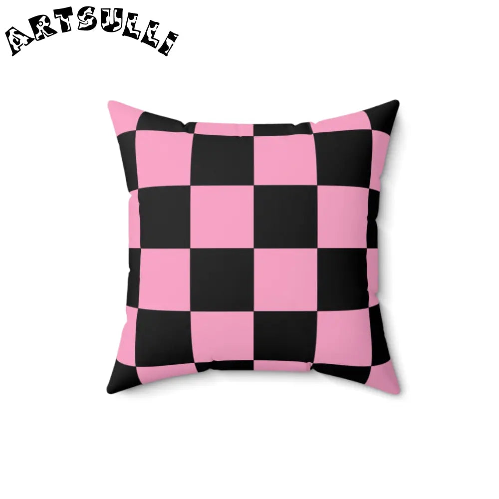 JAKKOUTTHEBXX Checkerboard Black and Pink Spun Polyester Square