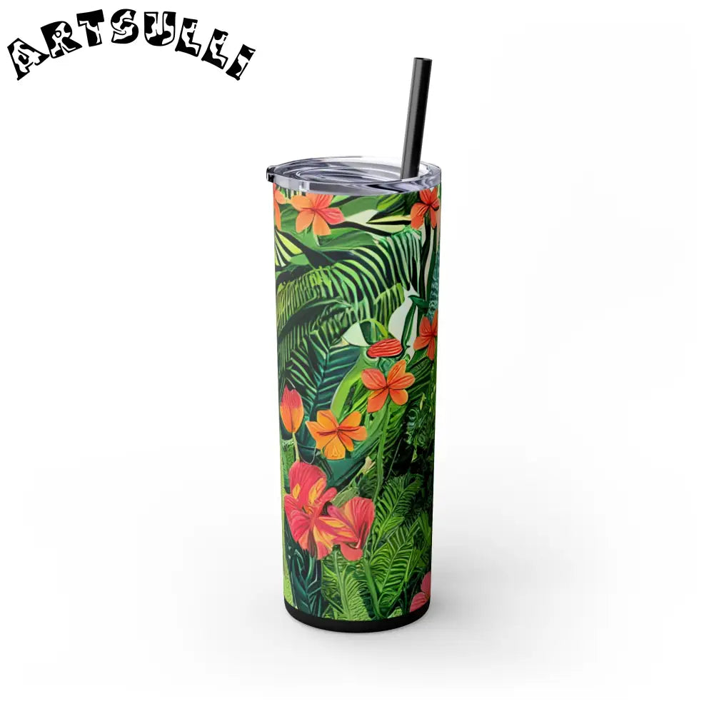 JAKKOUTTHEBXX White Tropical Leaf and Flower Tumbler JAKKOUTTHEBXX