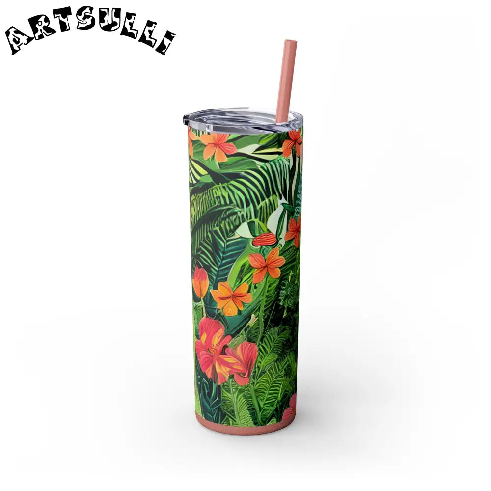 JAKKOUTTHEBXX White Tropical Leaf and Flower Tumbler JAKKOUTTHEBXX