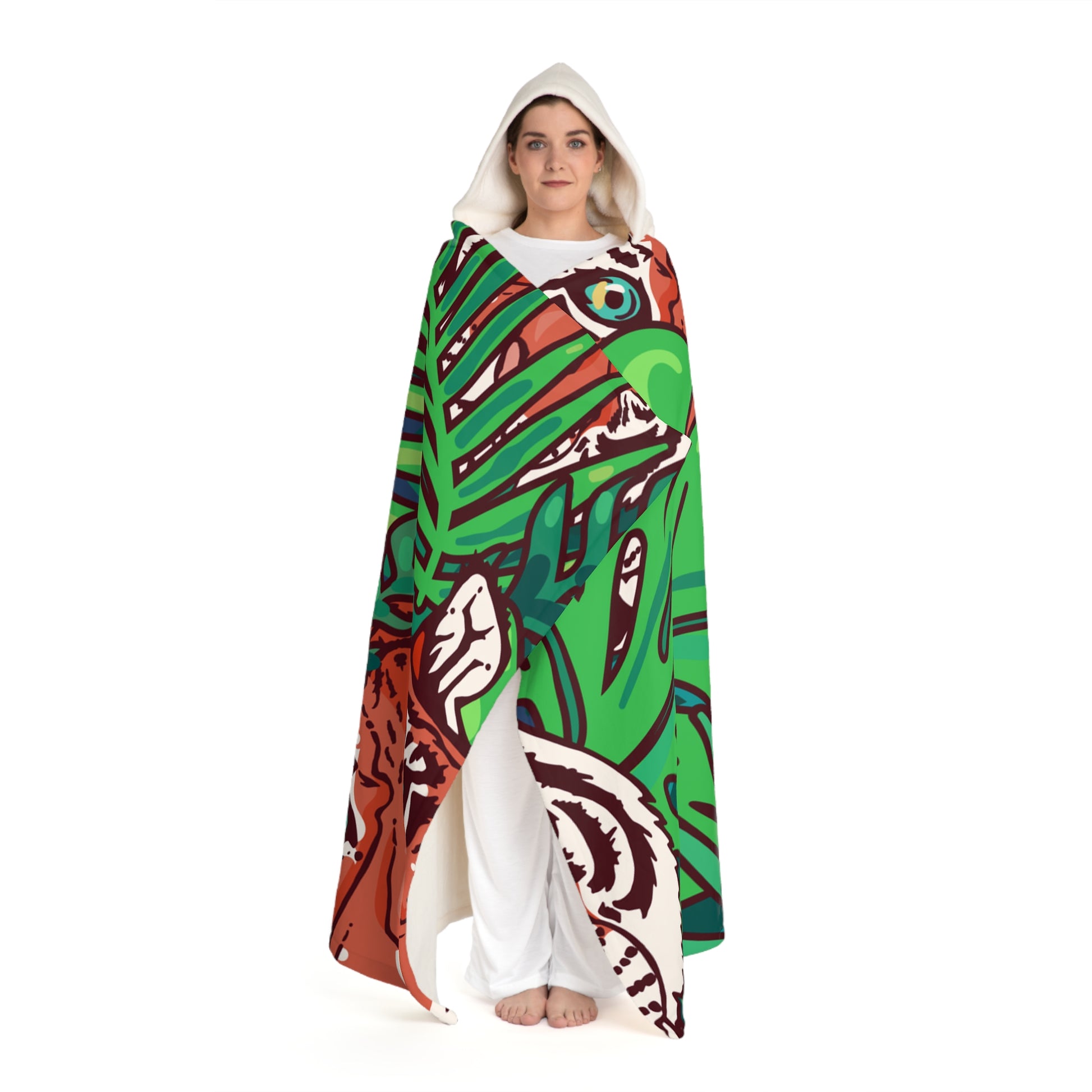 Tropical Jungle Tigers Blue and Green Hooded Sherpa Fleece Blanket, Artsulli - Art is Long, Life is Short, All Over Prints, , , , , , , 