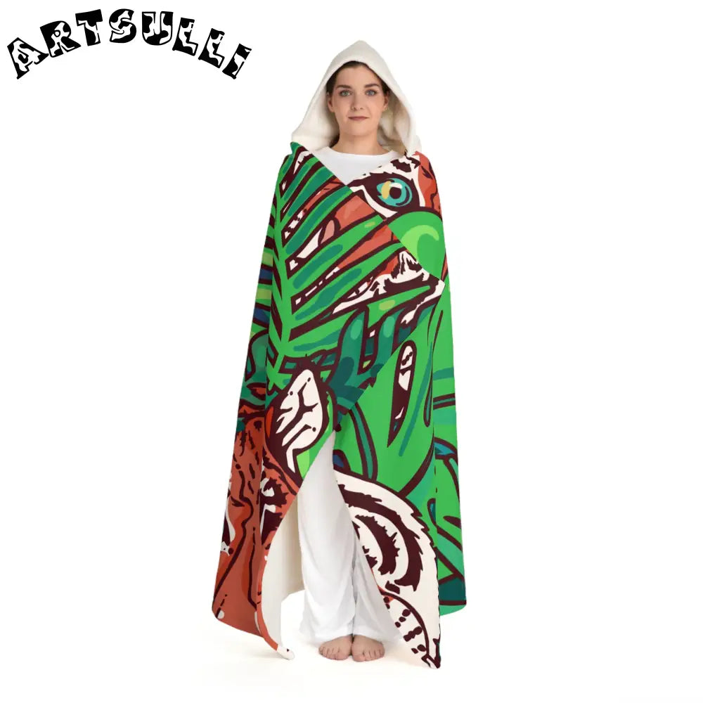 JAKKOUTTHEBXX Tropical Jungle Tigers Blue and Green Hooded Sherpa