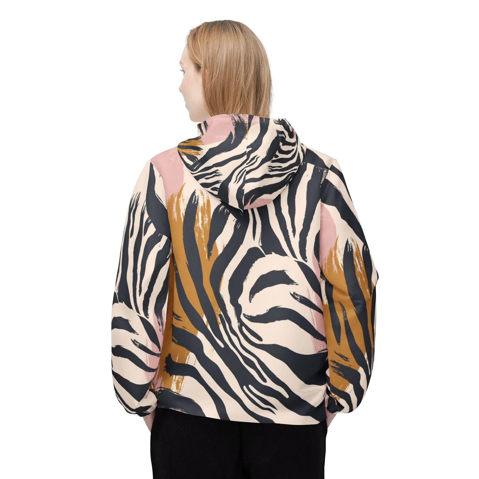 Beige Zebra Jungle Flats Windbreaker Jacket (AOP), Artsulli - Art is Long, Life is Short, Outerwear, , , , , , , 