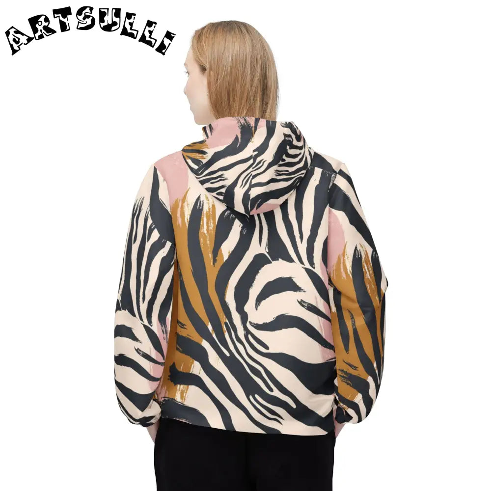 JAKKOUTTHEBXX Pink Brown Zebra Print Windbreaker Jacket 2025