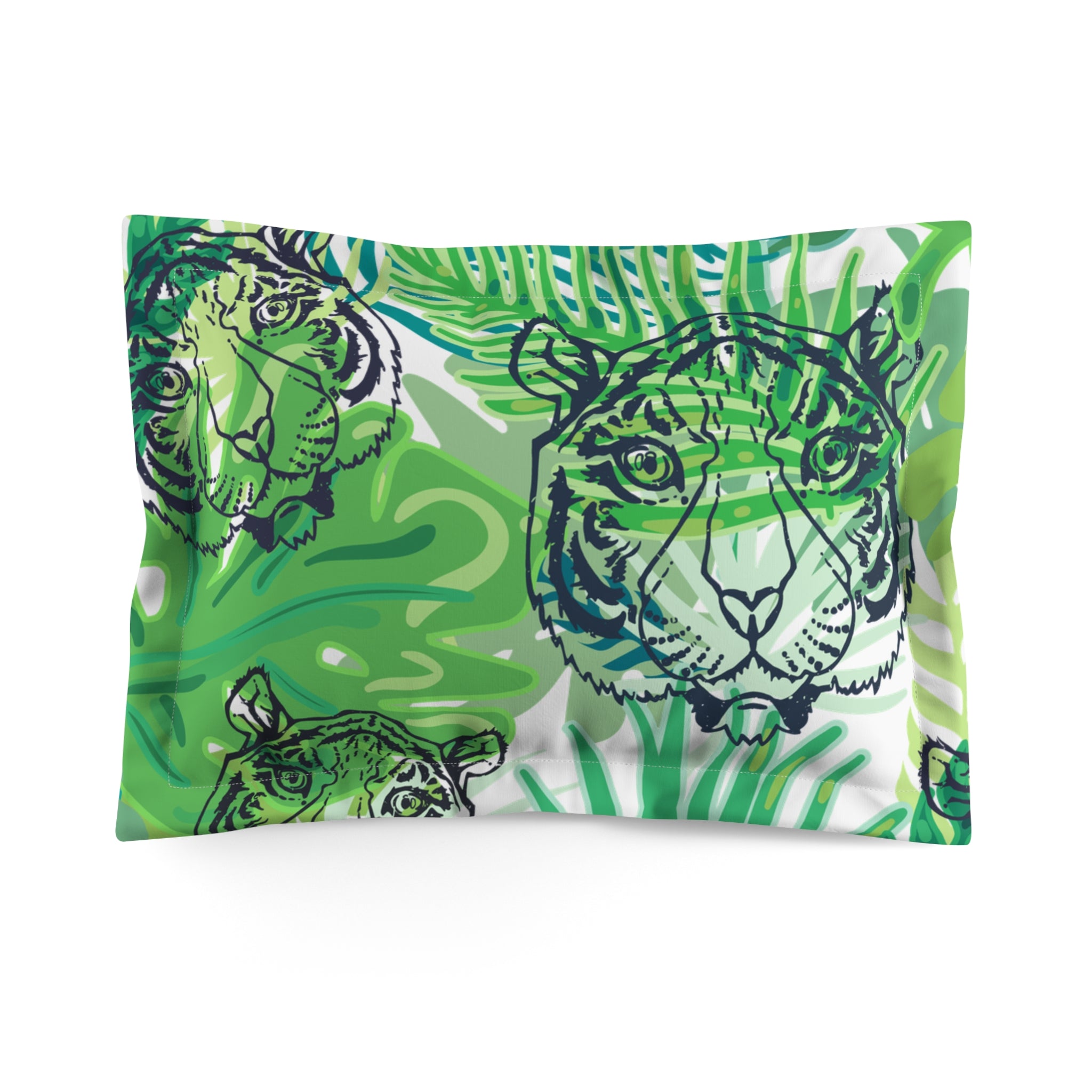 Tropical Jungle Tigers Green Microfiber Pillow Sham, Artsulli - Art is Long, Life is Short, Home Decor, Size, Standard, , , , , 14843318402328