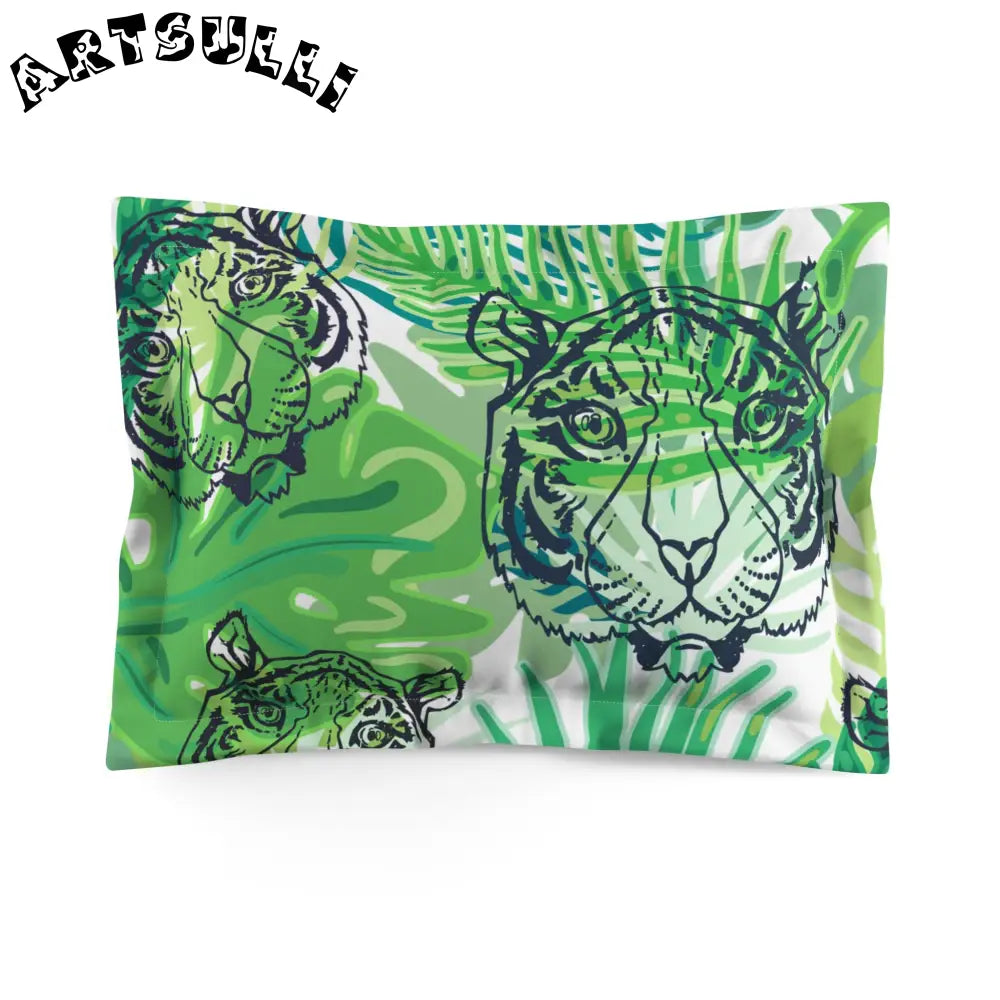JAKKOUTTHEBXX Tropical Jungle Tigers Green Microfiber Pillow Sham
