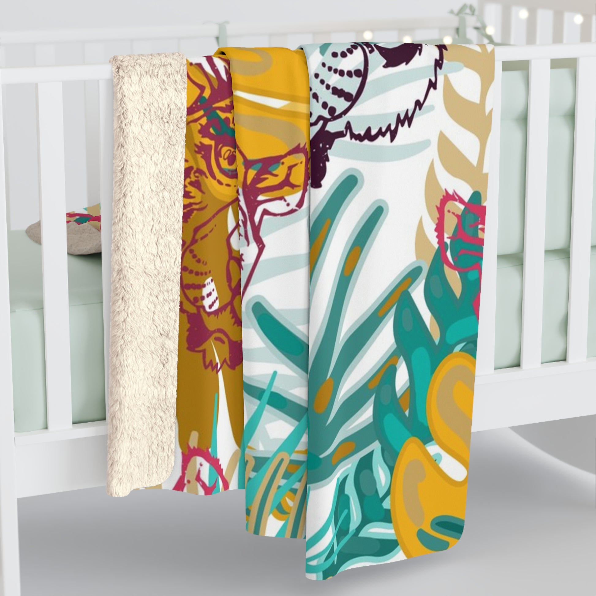 Tropical Jungle Tigers Brown and Green Sherpa Fleece Blanket, Artsulli - Art is Long, Life is Short, Home Decor, , , , , , , 