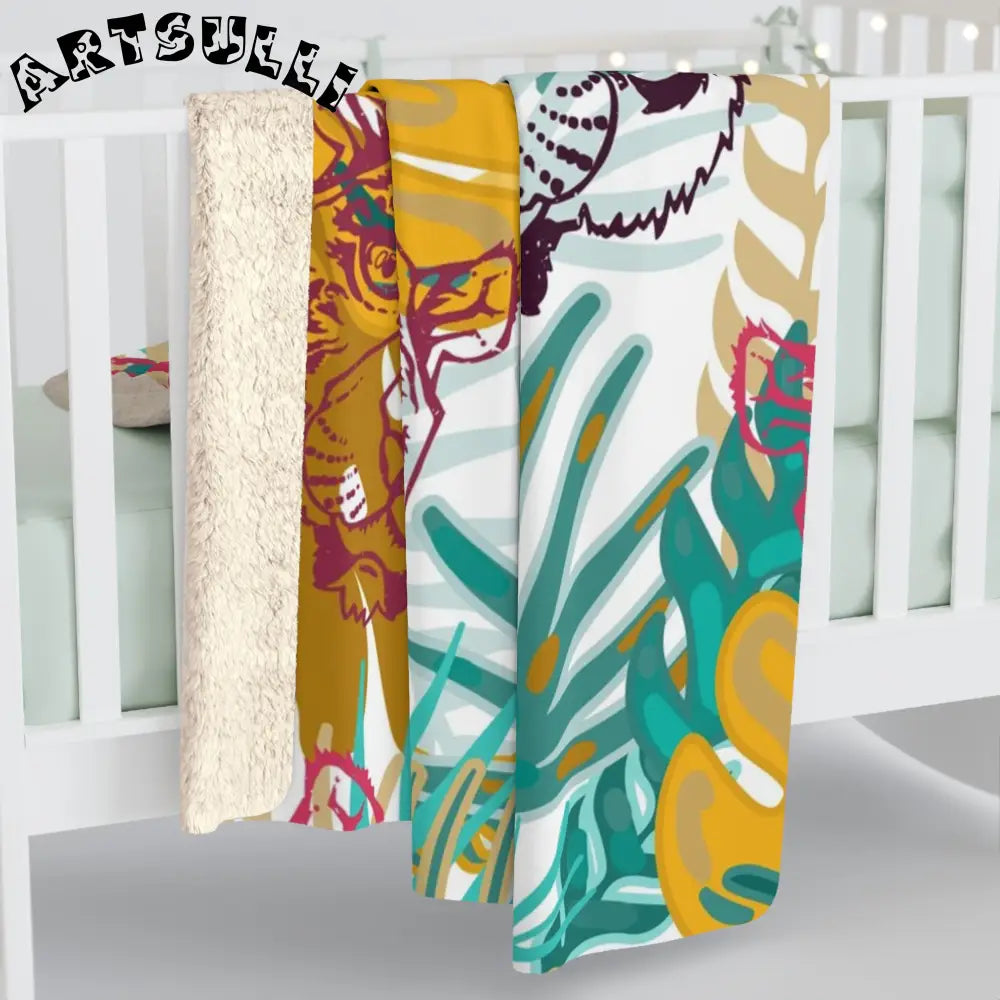 JAKKOUTTHEBXX Tropical Jungle Tigers Brown and Green Sherpa Fleece