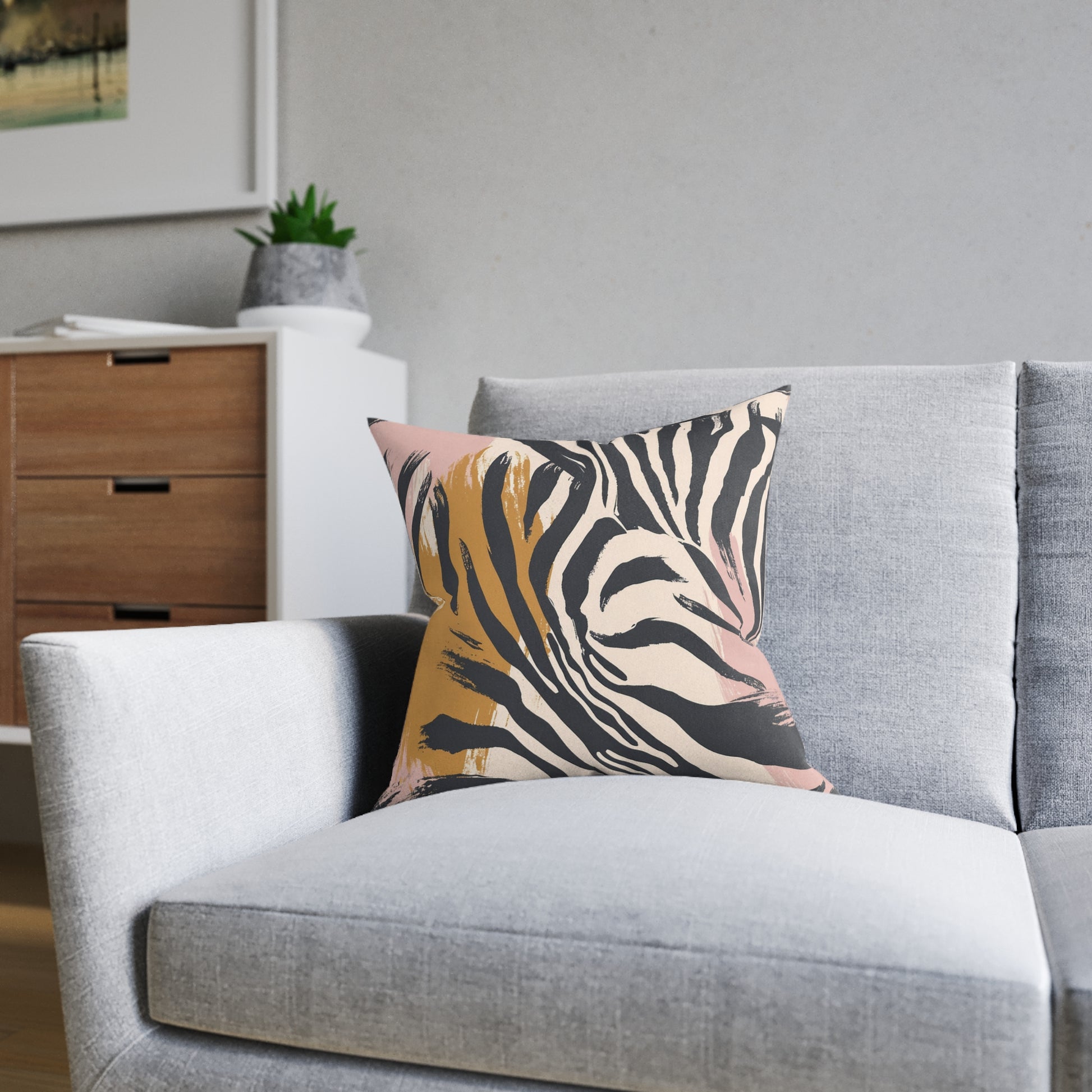 Beige Zebra Jungle Flats Square Pillow, Artsulli - Art is Long, Life is Short, Home Decor, , , , , , , 