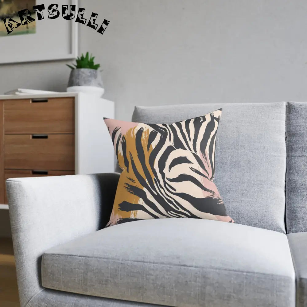 JAKKOUTTHEBXX Abstract Zebra Print Square Pillow in Faux Suede