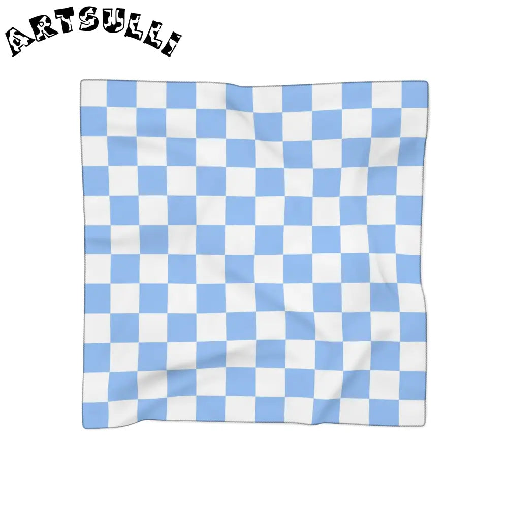 JAKKOUTTHEBXX Checkerboard White and Light Blue Poly Scarf