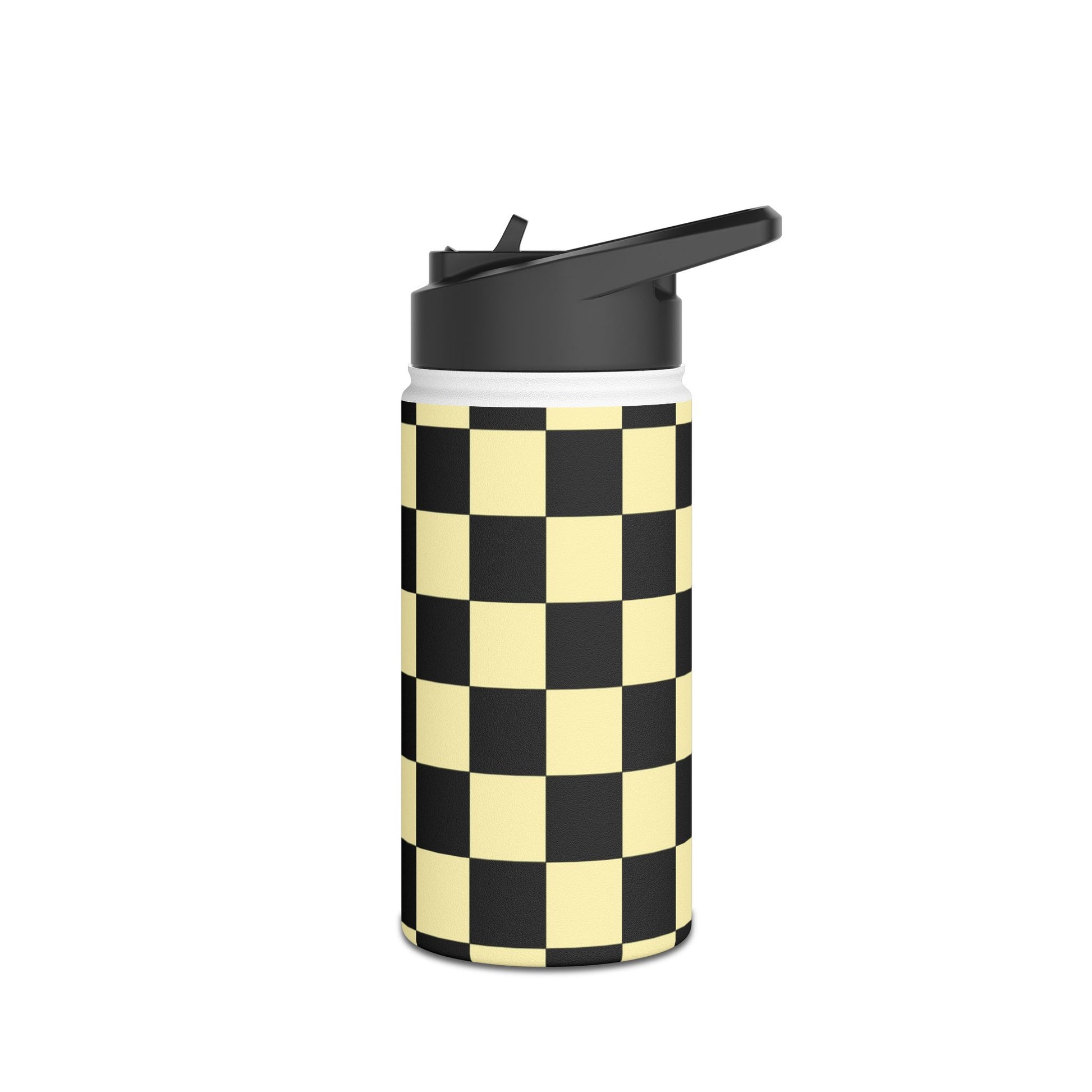 Checkerboard Black and Yellow Stainless Steel Water Bottle, Standard Lid, Artsulli - Art is Long, Life is Short, Mug, , , , , , , 