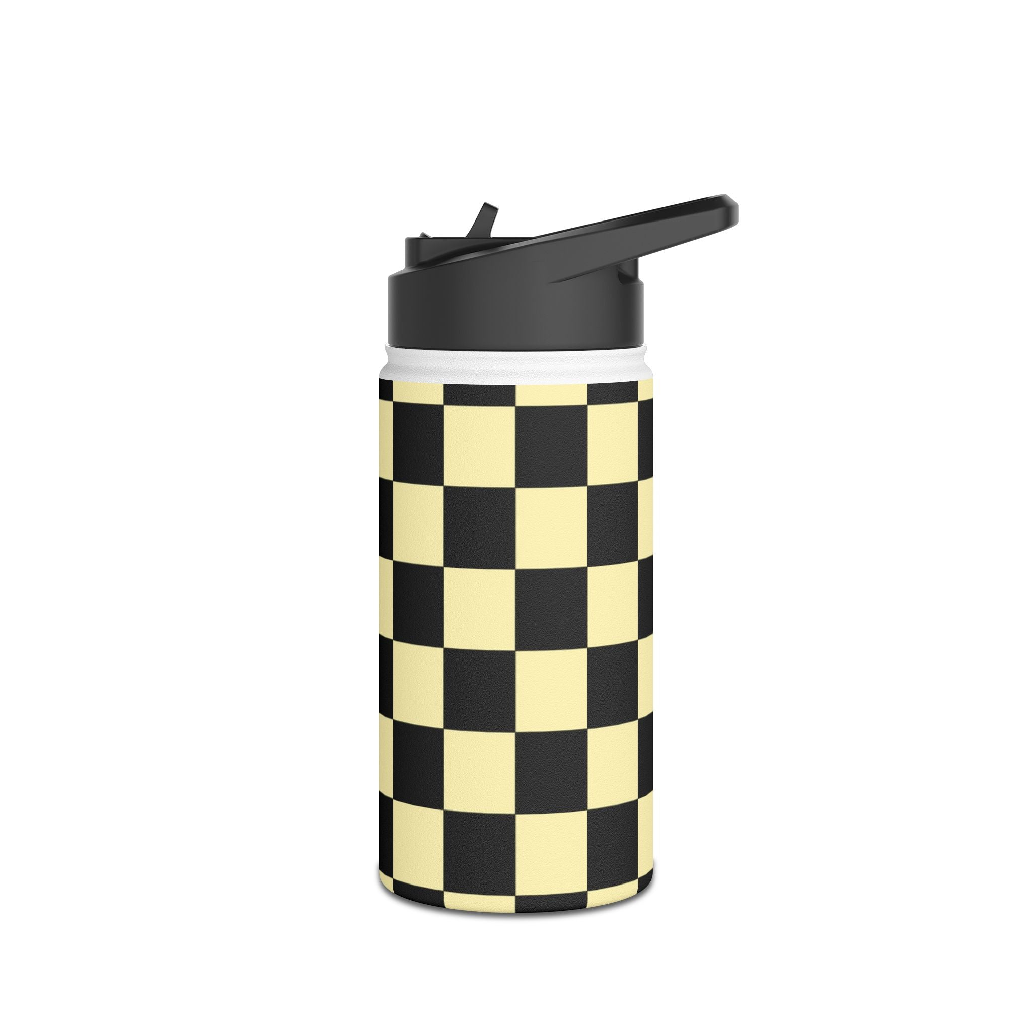 Checkerboard Black and Yellow Stainless Steel Water Bottle, Standard Lid, Artsulli - Art is Long, Life is Short, Mug, , , , , , , 