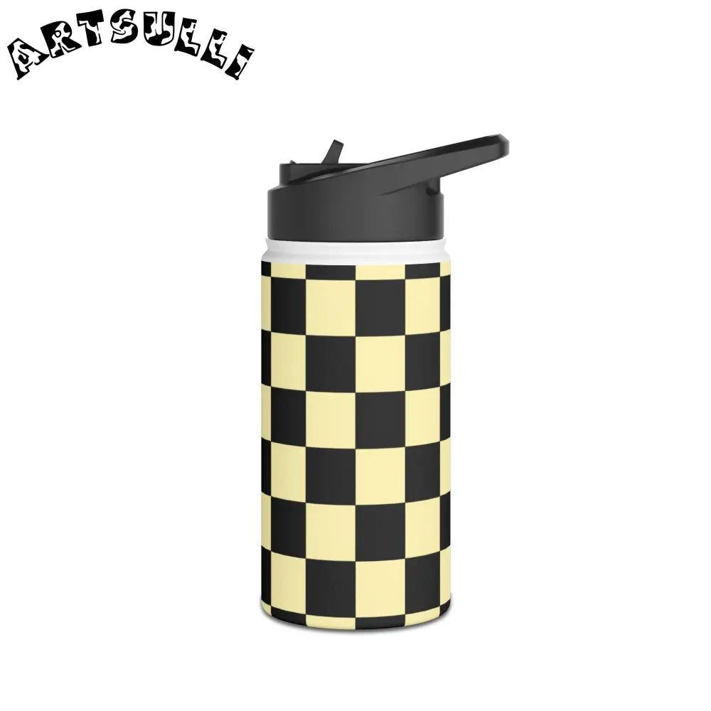 JAKKOUTTHEBXX Checkerboard Black and Yellow Stainless Steel Water