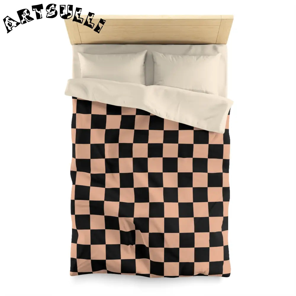 JAKKOUTTHEBXX Checkerboard Soft Orange and Black Microfiber Duvet