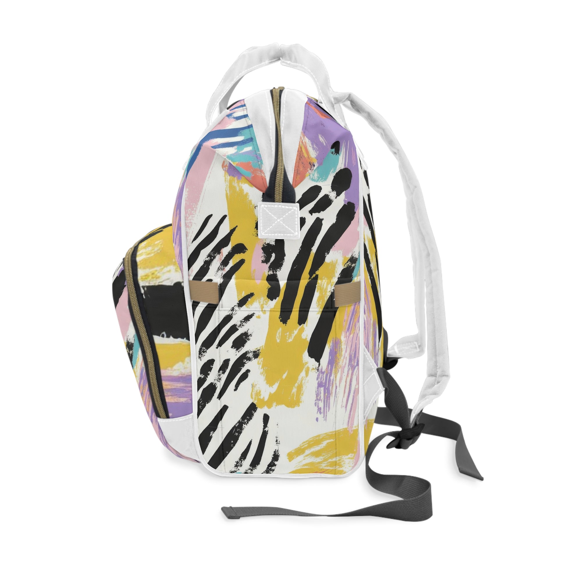 Wild Zebra Stripes x Paint Brush Strokes Multi-Color Multifunctional Diaper Backpack, Artsulli - Art is Long, Life is Short, Bags, , , , , , , 
