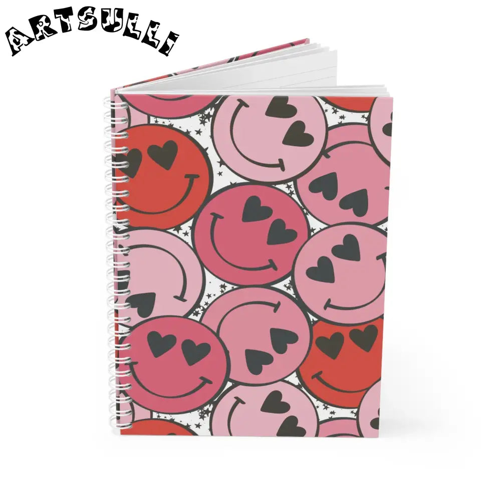 JAKKOUTTHEBXX Smiley Face x Heart Eyes Pink and Red Spiral Notebook