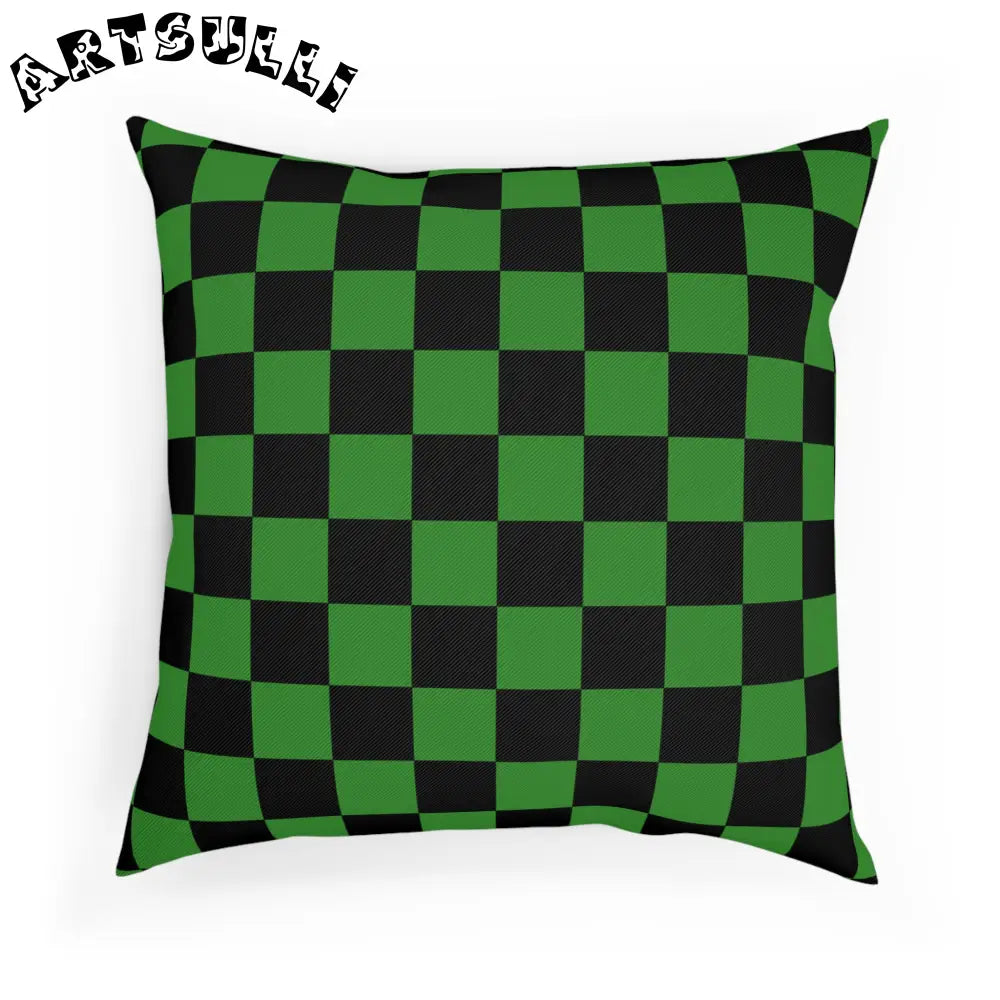 JAKKOUTTHEBXX Checkerboard Green and Black Cushion JAKKOUTTHEBXX