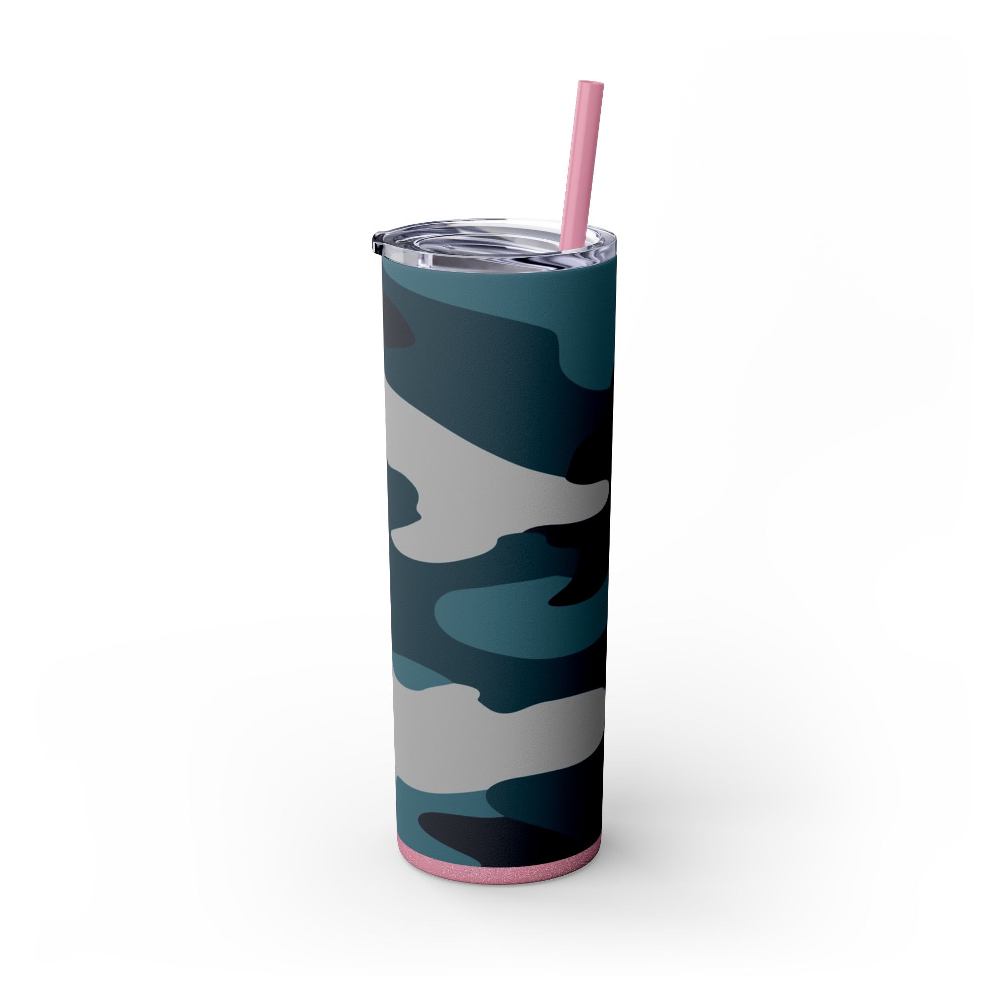 Blue Camouflage Skinny Tumbler with Straw, 20oz, Artsulli - Art is Long, Life is Short, Mug, , , , , , , 